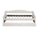 Upholstered Twin XL Size Daybed with LED Belt and 2 Drawers, Beige, Linen Material