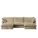 Slipcovered U Shape Sectional Deep Seat Sofa Couch, 3 Seater Sofa with French Edges Design Multiple Big Pillows, Modular Deep Seat Sectional Sofa Comfy Cloud Couch for Living Room, Apartment, Camel
