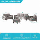 6 Seater Linen Fabric Sectional Sofa With Movable Storage Ottoman Light Grey