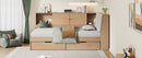Wooden Twin Size L-shaped Daybed Corner Bed Under-bed Drawers  with Storage Bookcase and Upholstered Headboard and USB Charging Ports for Limited Space,Natural