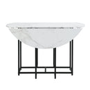 TOPMAX Space-Saving 5-Piece Extendable Kitchen Dining Table Set for Small Spaces - Round Faux Marble Top with Black Frame, 4 Upholstered Chairs, Compact Foldable Design,White+Beige