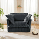 Slip-covered Armchair with 1 Big Back Cushion and 2 Big Toss Pillows, Single Deep Seat Comfy Single Couch Sofa Multiple Large Soft Pillows, Grey  Corduroy Fabric