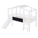Loft House Bed With Ladder And Slide, With board And Light Strip On The Roof