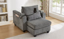 Convertible Chaise Lounge Sofa Chair Corduroy Sleeper with USB Ports, Cup Holders, Storage, Grey