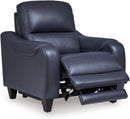 Blue Leather Wall Hugger Power Recliner With Usb Ports