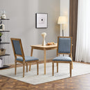 French Country Dining Chairs Set of 2 - Elegant Cane Backrest & Upholstered Seats in Slate Blue with Fluted Legs and Weathered Finish