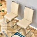 Modern Dining Chairs, PU Faux Leather High Back Upholstered Side Chair with Silver C-shaped Tube Chrome Metal Legs for Dining Room Kitchen Vanity Patio Club Guest Office Chair (Set of 2 (Beige+PU)