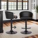 Adjustable Black Faux Leather Swivel Barstool with Gold Accents