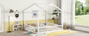 Double Twin House-Style Floor Bed with Fence, Guardrails, without door, White(Old Sku:W504P143317)