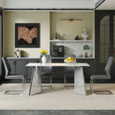 Table and chair set.63*31.4 Inch Luxurious Cold Jade Sintered Stone Dining Table Set- 4 Dark Gray High-quality PU Chairs With Arched Silver Metal Legs.Perfect For Dinner Room,Meeting Room,Kitchen,etc.