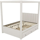 Full Size Upholstery Canopy Platform Bed with Trundle and Three Storage Drawers, Beige