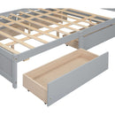 Queen Size Platform Bed with Storage Headboard and 4 Drawers, Gray