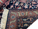 4x6 Vintage Handmade Wool Geometric Rug Organic Dyes Blue Red Hand-Knotted Rug