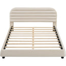 Queen Size Velvet Upholstered Platform Bed,Solid Frame and Stylish Curve-shaped Design, Beige