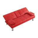 67-inch Red Leather Multifunctional Double Folding Sofa Bed with Coffee Table for Office Use