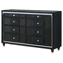Ravenne 8-drawer Velvet Upholstered LED Dresser Cabinet Black