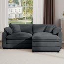Corduroy Two-Seater Sofa with Ottoman, L-Shaped Sofa for Small Spaces, Grey Corduroy, Modern Design