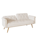 Luxurious Velvet Sofa Bed with Nail Head Trim and Matching Pillow in Beige, 69.7-Inch