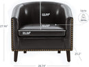 Espresso Brown Faux Leather Barrel Chair Nailhead Trim