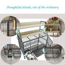 Large pet cage with storage rack, drawers with stainless steel food and water basin, made of iron frame and MDF material, sturdy, exquisite, and practical (black+beige)