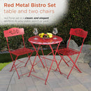Indoor Outdoor 3 Piece Folding Bistro Set Red Table Chairs