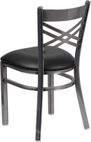 Two Pack Hercules Series Clear Coated X Back Metal Restaurant Chair Black Vinyl Seat