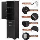 Tall Bathroom Storage Cabinet, Freestanding Storage Cabinet with Two Different Size Drawers and Adjustable Shelf, MDF Board with Painted Finish, Black