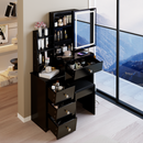 29.2' Small Size Left Bedside Cabinet Vanity Table + Cushioned Stool, 2 AC+2 USB Power Station, Hair dryer bracket, Extra Large Touch Control Sliding LED Mirror, Tri-color Switching, Brightness Adjust