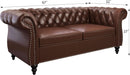 Two Piece Living Room Set Chesterfield Leather Sofa And Chair With Scroll Arms In Dark Brown