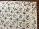 Needlepoint Rug 10x14, Wool Handmade Vintage Needlepoint Carpet, Floral Panel Design, Ivory/Cream