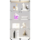 Two-door LED lights  Glass Display Cabinet 4 Shelves with Door, Floor Standing Curio Bookshelf for Living Room Bedroom Office, 64.7'*31.7'*14.3', White