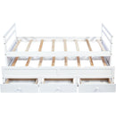 Twin Size Bed with Headboard, Footboard, Trundle and Three Storage Drawers, Twin Size Pine Wood Bed with Headboard, Footboard,White