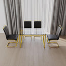 51 inch Glass Dining Table Set for 4, Dining Table & Chair Sets with Golden Plating Legs for Kitchen, Modern Rectangle Tempered Glass Table Top and PU Dining armless Chair for Dining Room