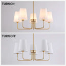 Five Light Gilded Farmhouse Chandelier With White Shades