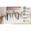59' MDF light wood dining table and modern dining chair 4-piece set, medieval wooden kitchen dining table set, rectangular metal base, dining table and suede chair