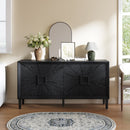 60' Premium Rustic American Farmhouse Credenza in Elegant Black - Symmetrical Sunburst Door Design, Heavy-Duty TV Stand with Adjustable Shelves, Black Wood Storage Cabinet
