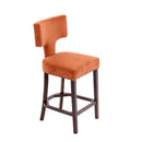 Mid Century Modern Counter Height Bar Stools Set of 2, Farmhouse Linen Fabric Upholstered Accent Chair Curved Backrest with Copper Nails around,Kitchen Chairs with Hardwood Frame, Orange