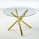 Golden Dining Table with metal leg and glass,Modern Space Saving Kitchen Table for Living Room,120X120X75CM