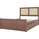 Full Size Wood Storage Platform Bed with 4 Drawers, Rattan Headboard, Espresso