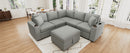 Multi-Functional Sectional Sofa Convertible Pull-out Bed with Storage Ottoman, USB Ports, Cup Holders, Chenille, Gray, 84.7'