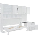 Twin Size Murphy Bed Wall Bed with Closet , Drawers & Desk-White