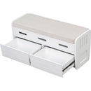 Rustic Storage Bench with 2 Drawers, Hidden Storage Space, and 3 False Drawers at the Top, Shoe Bench for Living Room, Entryway (White)