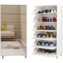 Mirror Shoe Cabinet With 6 Flip Drawers, Mirror Shoe Rack Organizer Store Ample Shoes, Mirror Shoe Storage With 4 Metal Legs, Door Opening Using Hand-Touch Flip-Out Door, White
