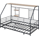 Twin Size Metal House Bed with Trundle, Black