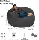 Charcoal 5ft Memory Foam Bean Bag Chair for Living Room