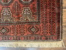 Antique Persian Turkoman Rug 3x6, Wool Tribal Handmade Carpet, Red and Black