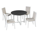 TREXM 5-Piece Extendable Dining Table Set for 4, Round Dining Table for 4 with Upholstered Chairs, Farmhouse Kitchen Table Set with Removable Leaf for Dining Room and Kitchen (Grey+White)