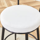 Fashionable Ergonomic High Legged Bar Chairs with White Fabric Cushions, 35.5 Inches Tall, Black and White Color.Set of 2.