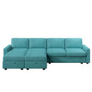 Convertible U-shaped Sectional Sofa with Storage Chaise Lounges & USB Ports, Teal, Twill Polyester, 103.9'