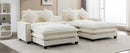 Chenille Upholstered Sectional Sofa with Removable Ottoman, USB Ports, Cup Holders, and Storage, Beige, 111'